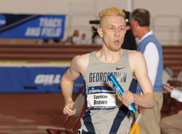 GUHOYAS
Junior middle distance runner Spencer Brown won the 800-meter run by over two seconds with a time of 1:54.23, one of three individual victories for the Hoyas at the Navy Invitational.