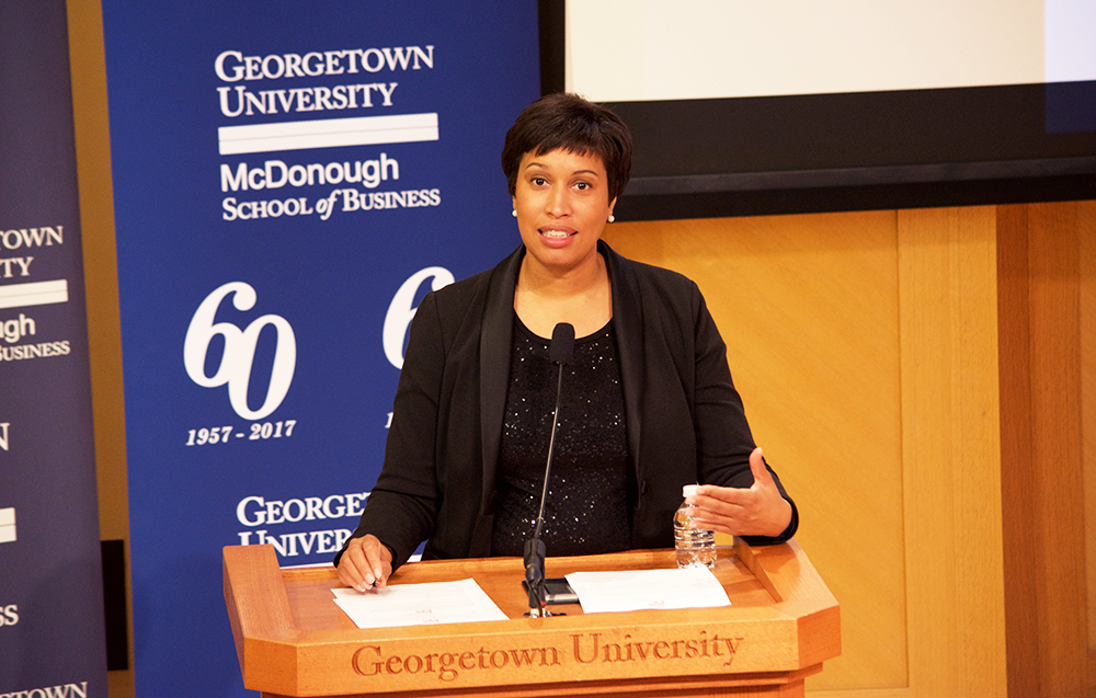 FILE PHOTO: SPENCER COOK/THE HOYA
Mayor Muriel Bowser (D-D.C.) promoted her administrations progress on higher education and homelessness in her fourth State of the District address.
