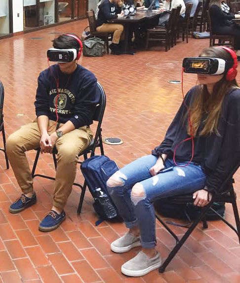 COURTESY MARC HOWARD
Students are able to take part in the interactive exhibit and experience a simulated version of solitary confinement through virtual reality goggles in the ICC.