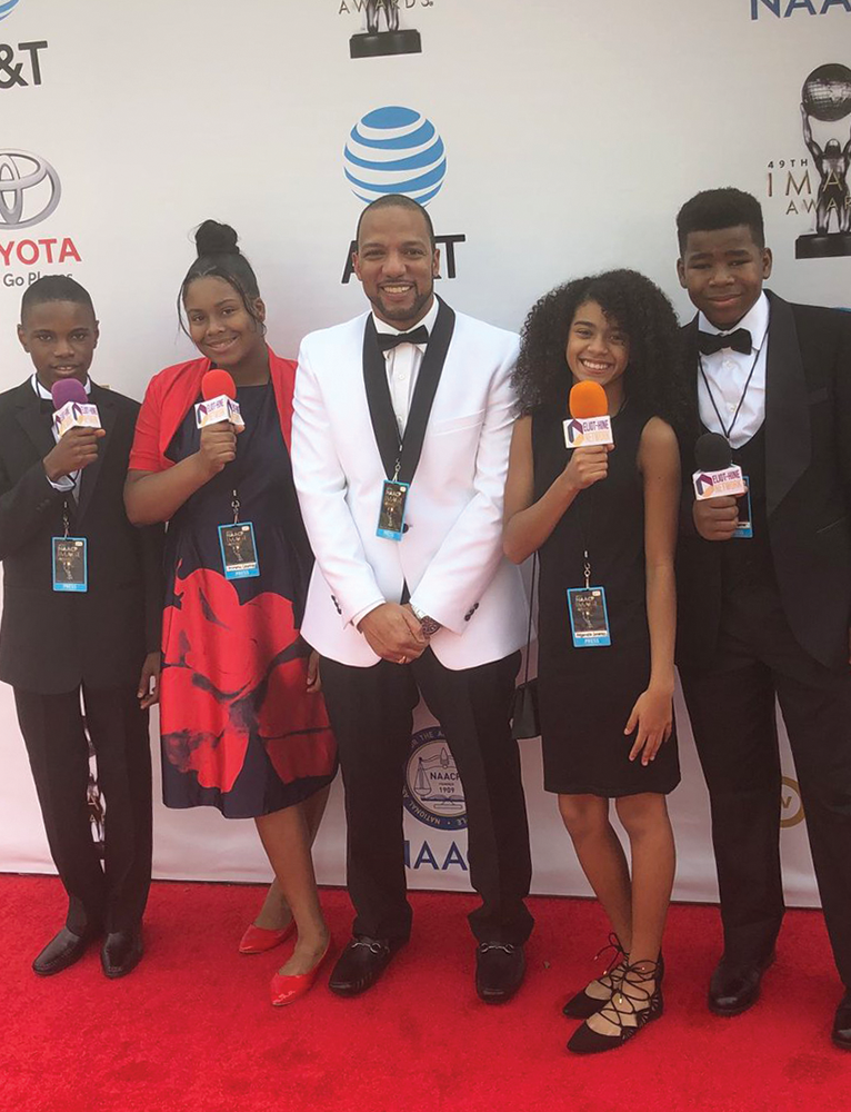MANDRELL BIRKS/TWITTER
Four Students from Eliot-Hine Middle School in Washington, D.C., travelled to Pasadena, Calif., with their school radio adviser, Mandrell Birks, to cover the 49th annual NAACP Image Awards.