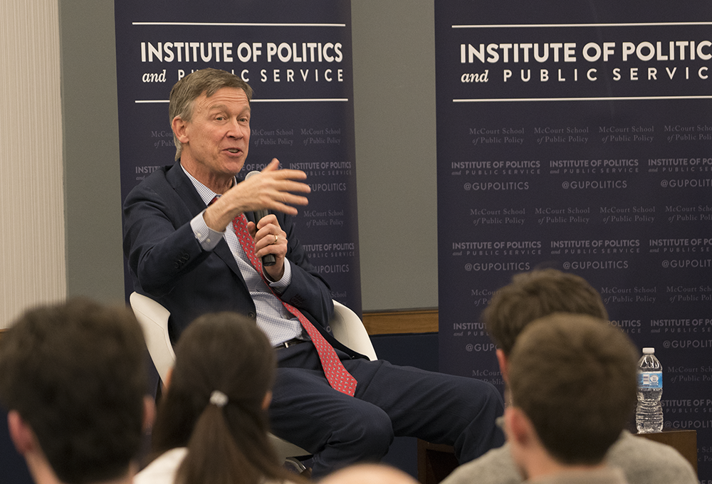 KEENAN SAMWAY FOR THE HOYA Gov. John Hickenlooper (D-Colo.) discussed his belief in the importance of bi-partisan cooperation and clean campaigns.