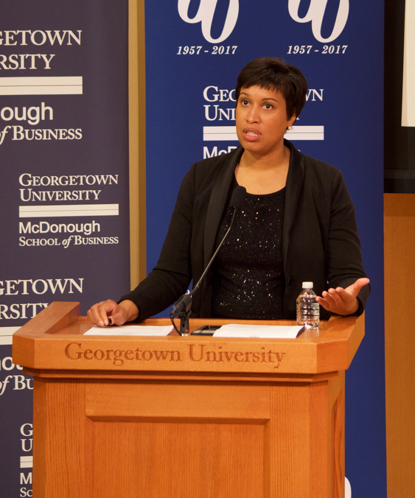 SPENCER COOK/THE HOYA D.C. Mayor Muriel Bowser (D) announced her initiative for PaveDC last Friday. 
