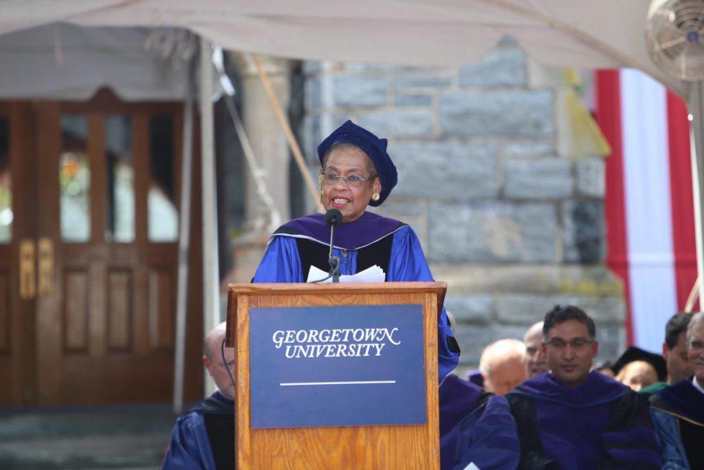 GEORGETOWN UNIVERSITY Del. Eleanor Holmes Norton (D - D.C.) urged Georgetown University Law Center graduates to use their knowledge to teach others the importance of freedom of speech in her commencement address Sunday afternoon.