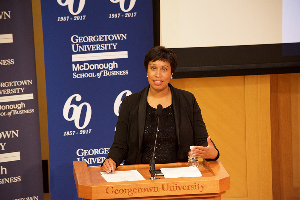 SPENCER COOK/THE HOYA Mayor Muriel Bowser (D) won the Democratic bid for D.C. mayor, and is expected to win re-election in November as no Republican candidate has emerged.