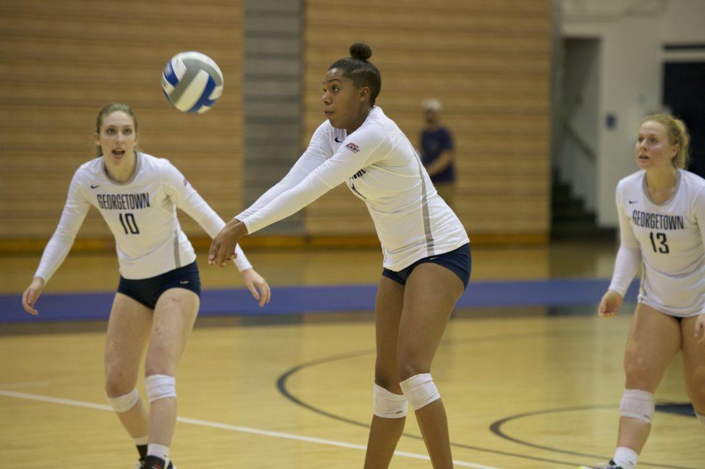 After dropping their first two sets against Idaho State, the Georgetown womens volleyball team rallied, winning the final three sets and the match.