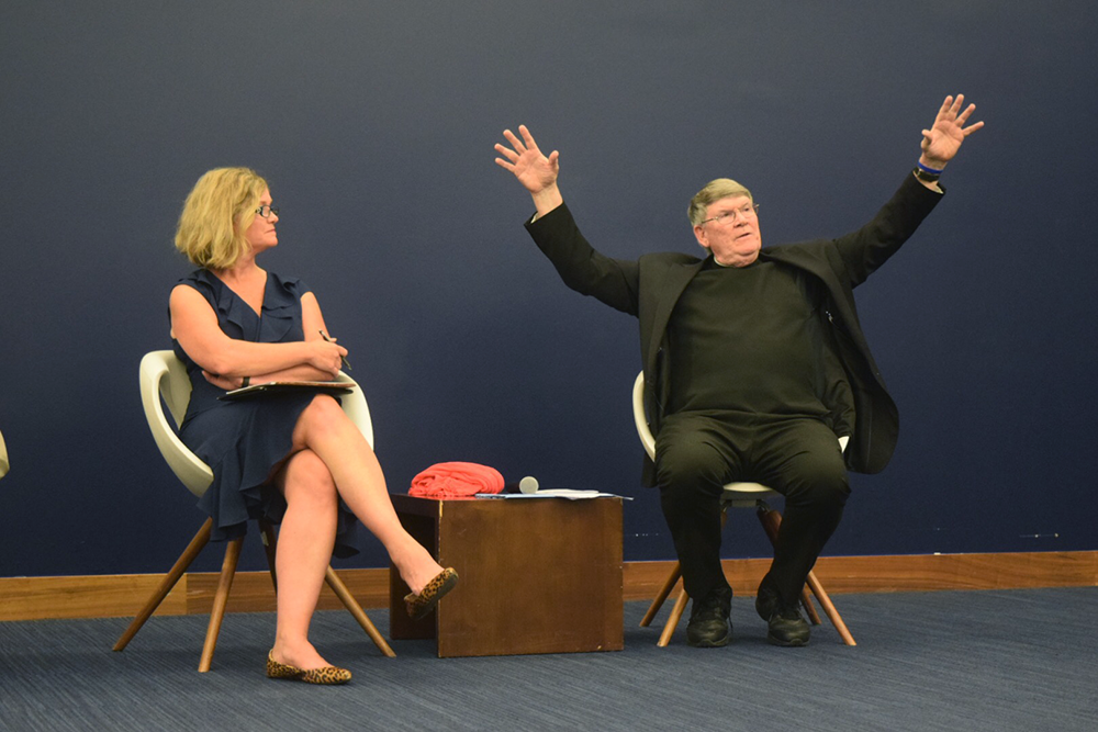 NATALIE ISÉ FOR THE HOYA March for Life President Jeanne Mancini (left) and Rev. Msgr. John Enzler of Catholic Charities   (right) critiqued the rhetoric of the modern pro-life movement at an event Tuesday.