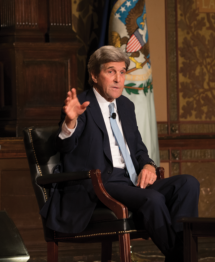 
KEENAN SAMWAY FOR THE HOYA
Former Secretary of State John Kerry discussed the current failing state of U.S. democracy and institutions, as well as emphasizing the importance of voting, particularly for young people, at an event in Gaston Hall on Thursday.
