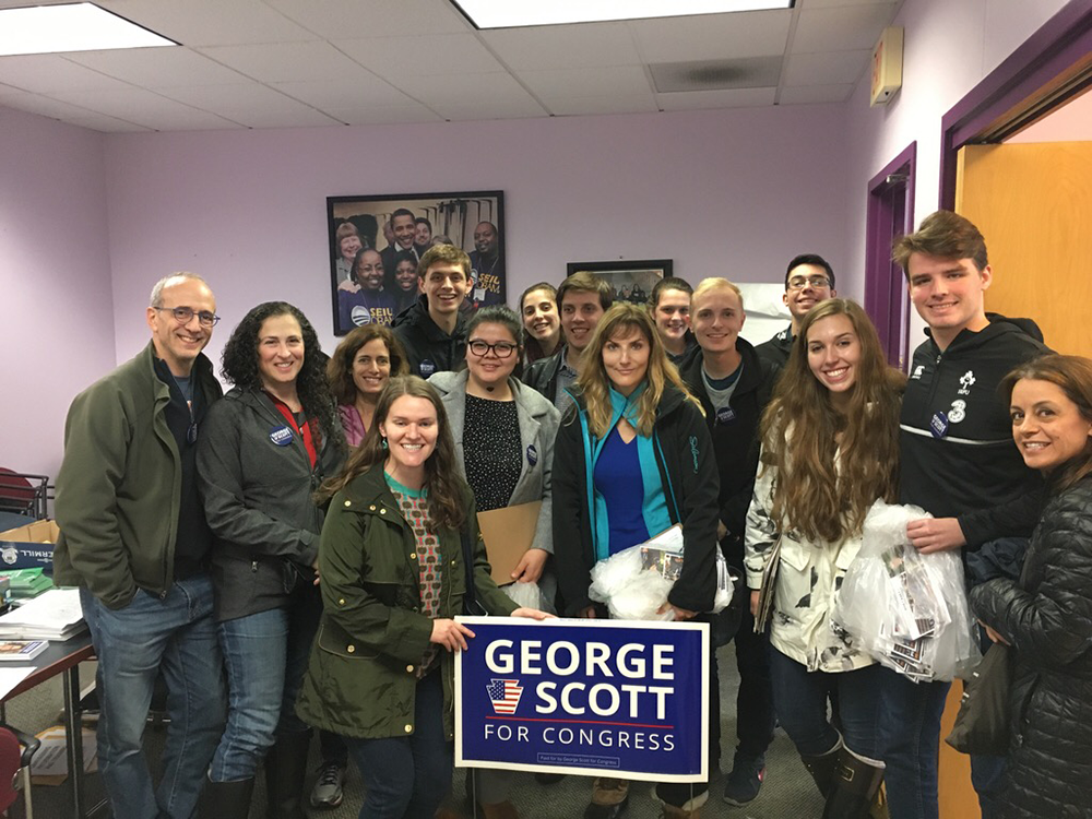 DEBORAH APPLEBAUM Georgetown students canvassed for candidate George Scott (SFS 84) during a trip organized by Georgetown University College Democrats on Oct. 27-28. Scott (D) is running to unseat incumbent Rep. Scott Perry (R-Pa.) in the race for Pennsylvanias 10th District. 