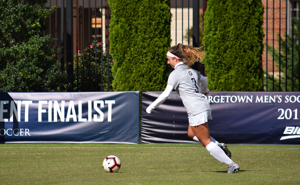 SOPHIA NUNN FOR THE HOYA | Freshman defender Jenna Royson has started seven games for the Hoyas this season, and recorded an assist in Georgetowns win over Xavier Nov. 1.