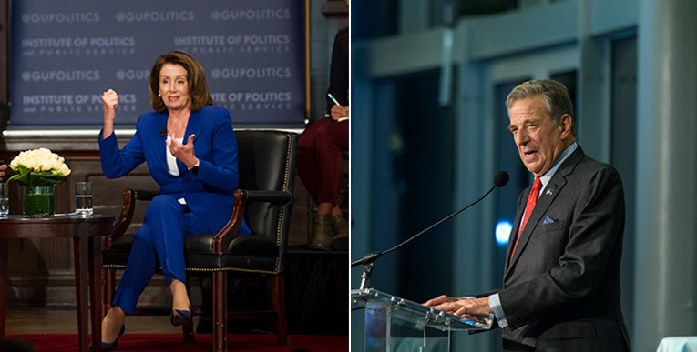 GEORGETOWN UNIVERSITY | Speaker of the U.S. House of Representatives Nancy Pelosi (left) and chair of the SFS Board of Advisors Paul Pelosi (SFS ’62)(right) donated $1.6 million to support students seeking a career in public service.