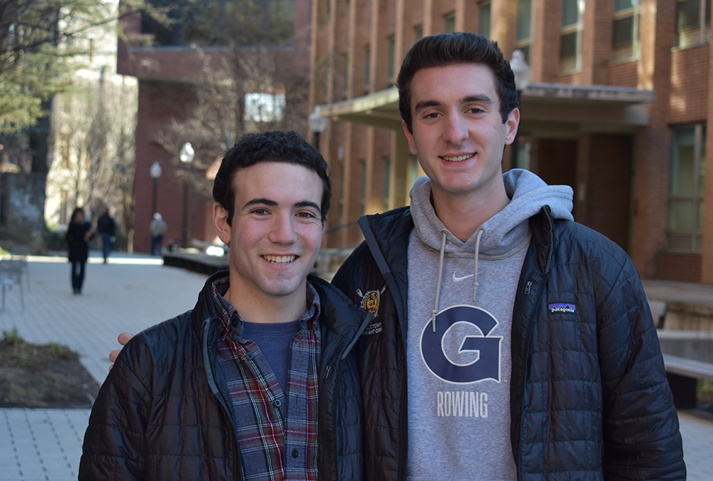 AMBER GILLETTE/THE HOYA | Ryan Zuccala (MSB 20), left, and John Dolan (MSB 20) want to pressure the administration to reduce tuition.