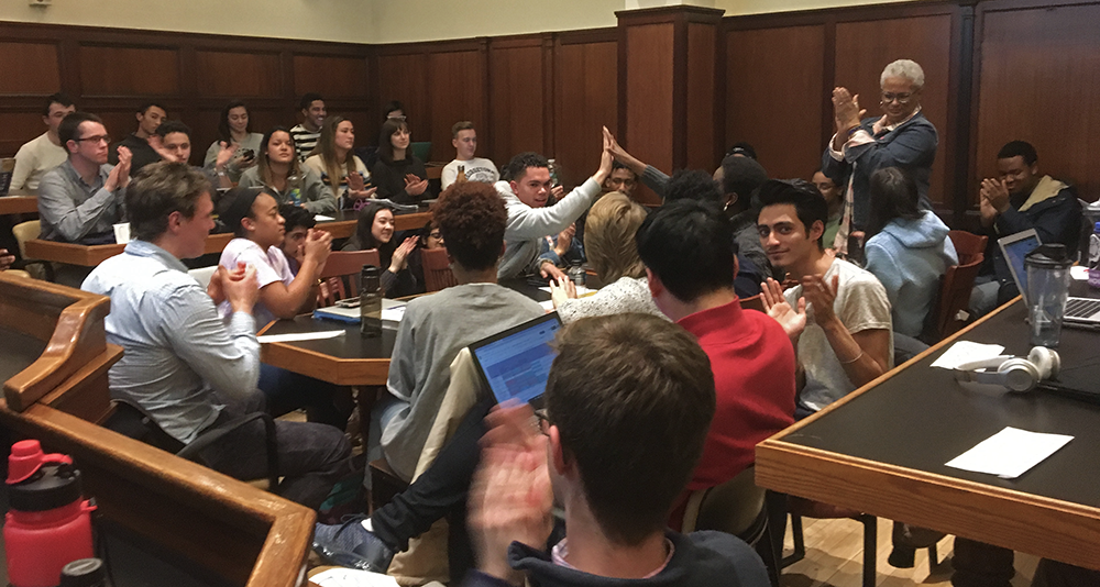 MASON MANDELL/THE HOYA The Georgetown University Student Association voted 20-4 to hold a referendum on adding a $27.20 semesterly fee to students tuition that would go towards a fund to benefit descendants of the the 272 enslaved individuals sold in 1838 to pay off the universitys debts.