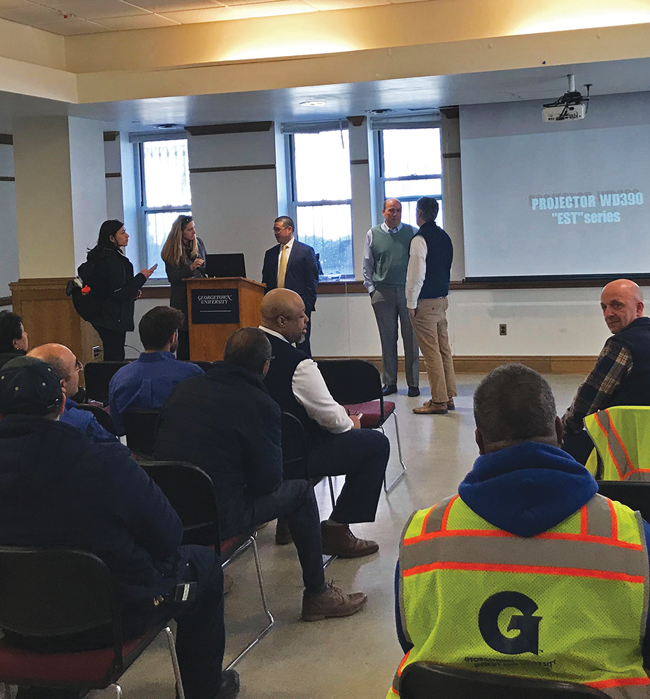 WILL SIMON/THE HOYA 
| Employees of Georgetowns central heating and cooling plant met with university administrators March 19.
