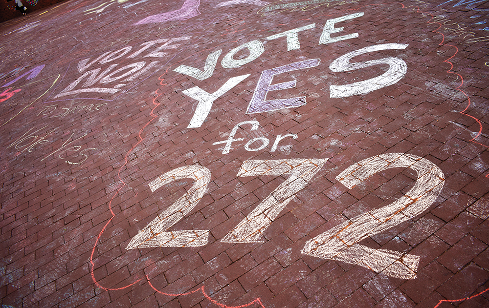 AMBER GILLETTE/THE HOYA | The GU272 referendum, which passed with 66 percent of students voting in favor of a reconciliation fee, awaits university approval.