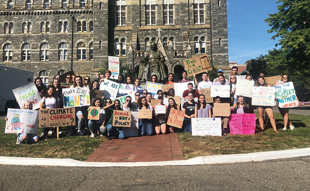 MIKAIL HUSAIN/The Hoya | Various sustainability organizations on campus led students to participate in the D.C. area strike associated with the Global Climate Strike, Friday Sept. 20.