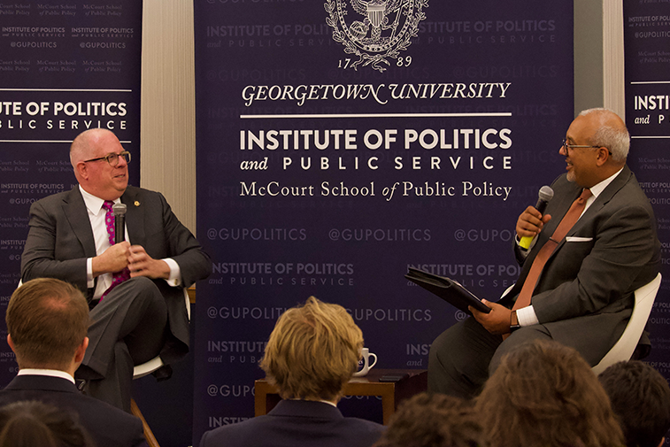 MICHAEL HOWARTH FOR THE HOYA | Governor Larry Hogan (R-Md.) discussed bipartisanship action at an event on Monday.