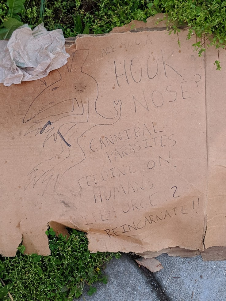 COURTESY GEORGE TABOADA | The earlier graffiti used the same antisemitic imagery and tropes as the graffiti an unknown vandal left outside Hardy Middle School.