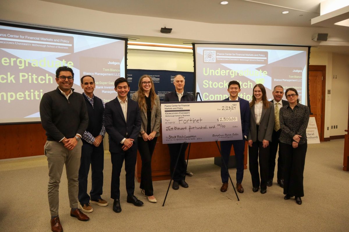The McDonough School of Business’ (MSB) Psaros Center for Financial Markets and Policy hosted its second annual stock pitch competition on Feb. 23, which was won by the team pitching a stock buy of cybersecurity company Fortinet.