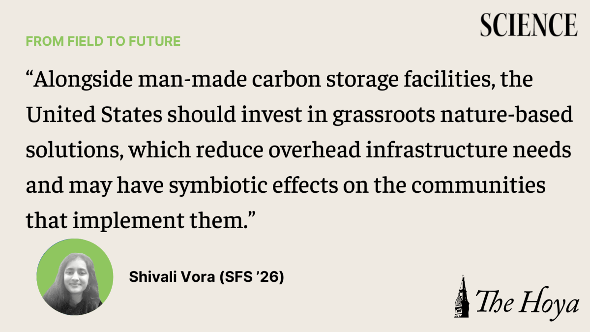 In Shivali Voras (SFS 26) second column of her From Field to Future series, she argues for the utilization of natural carbon capture and storage techniques in combatting the global warming crisis. 
