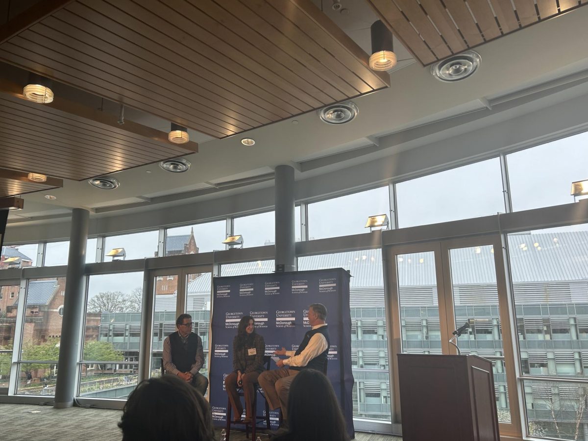 Caleigh Keating/The Hoya | Fashion and private equity executives gave career advice and discussed investment tactics at a conversation hosted by the McDonough School of Business (MSB) on April 3.