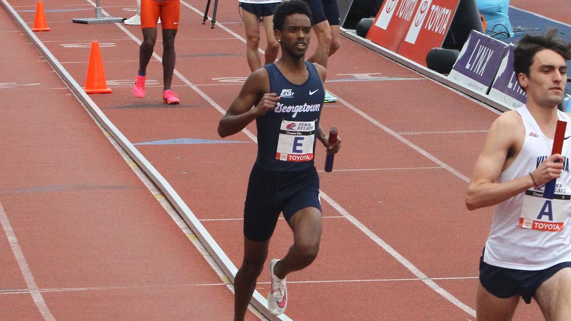 GUHoyas | Senior Abel Teffra, who was the anchor for the Hoyas, ran a meet-record 3:54.26 split to secure a third-place finish behind Villanova and Virginia.
