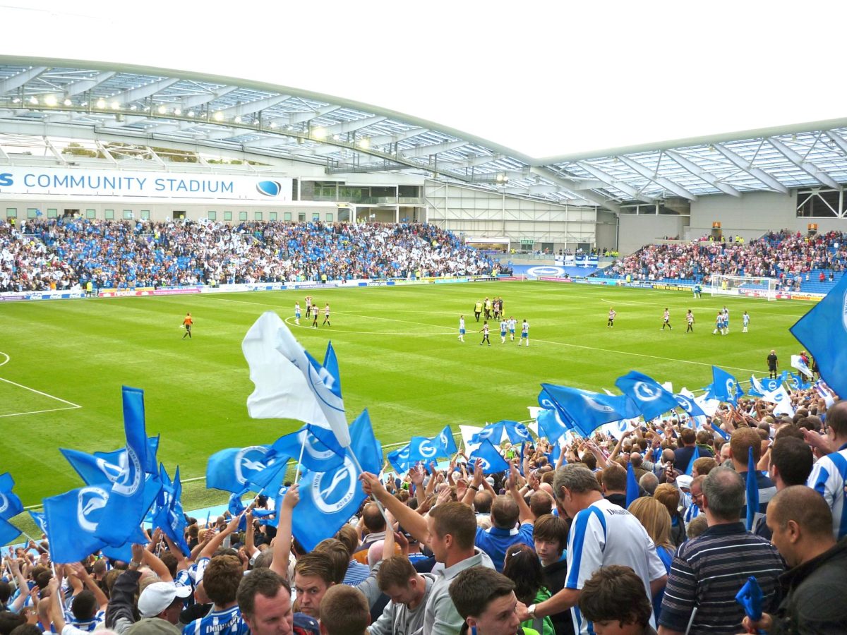 Brighton and Hove Albion fans cheer their side on.