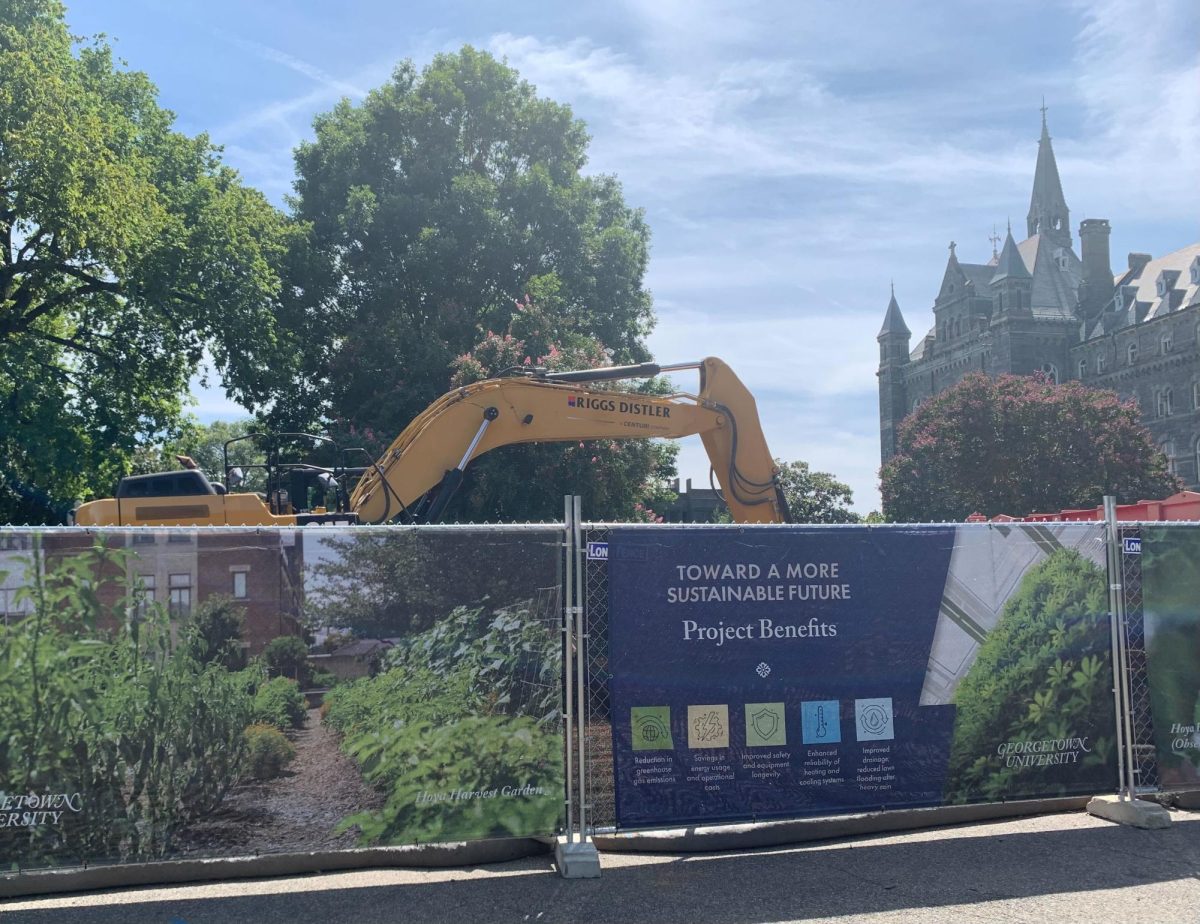 SAHANA ARUMANI/THE HOYA | Phase one of the Healy and Copley lawn utilities project, which aims to replace underground utilities with more sustainable technologies, began in June 2024 and will continue until Spring 2027. 