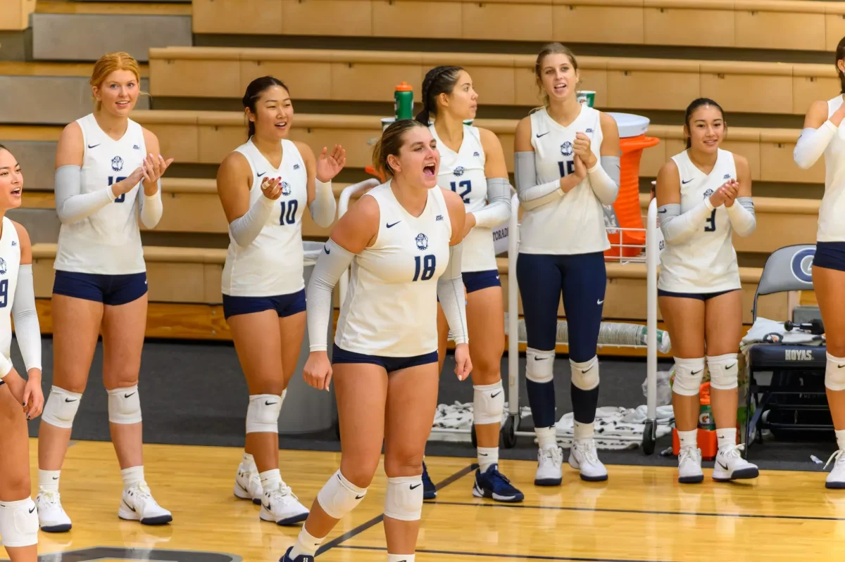 The Hoyas cheer after a well-played point at the D.C. Challenge.