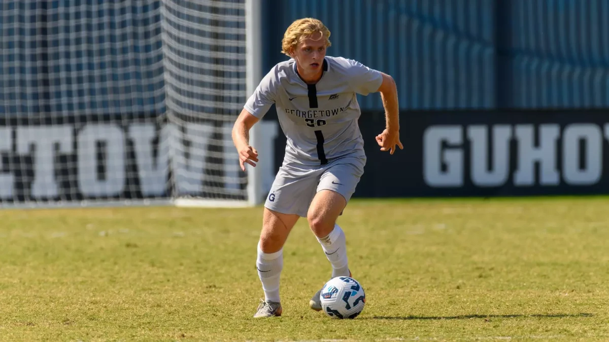 Sophomore midfielder Matthew Van Horn handles the ball against the UConn Huskies. The Hoyas beat the Huskies 1-0 Oct. 12 at UConn's home field in Storrs, Conn. (GUHoyas)