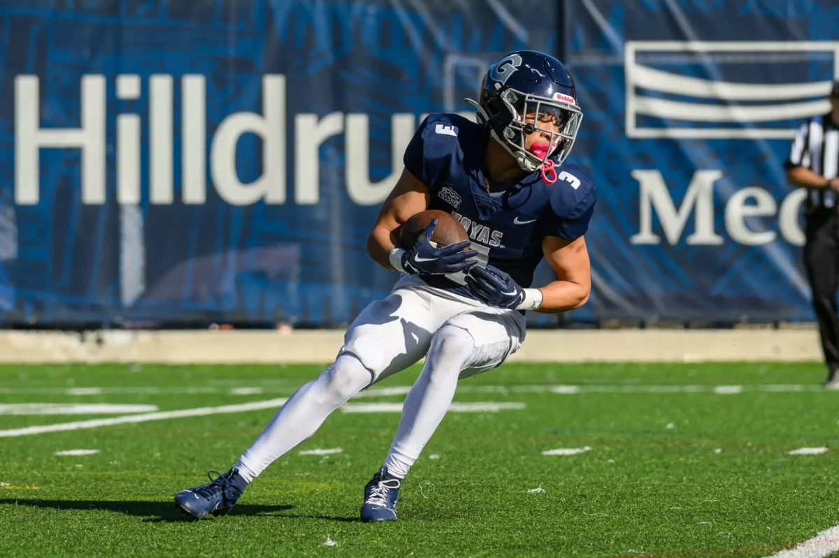 Junior wide-receiver Nicholas Dunneman makes a push towards the end zone in a 43-6 loss at Cooper Field against the Lehigh Mountain Hawks.