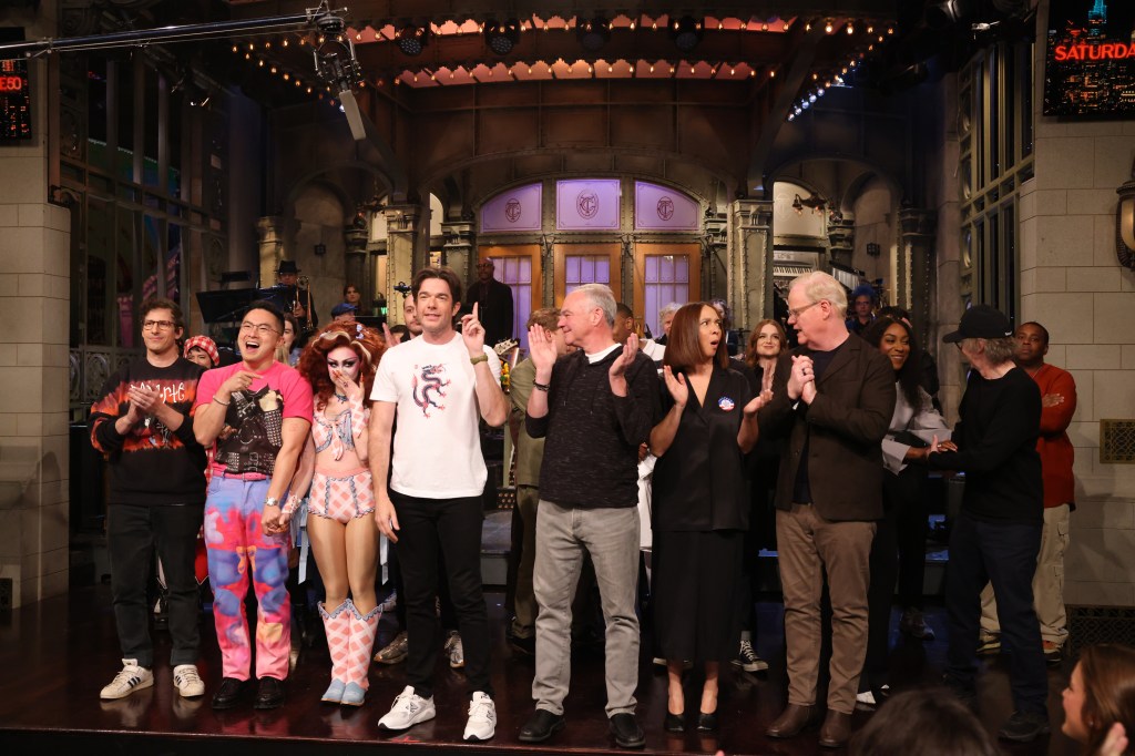 Courtesy of Saturday Night Live | Comedians and Georgetown University graduates John Mulaney (COL ’04) and Jim Gaffigan (GSB ’88) appeared together, alongside Maya Rudolph, Vice President Kamala Harris and musical guest Chappell Roan on Saturday Night Live (SNL) Nov. 2.