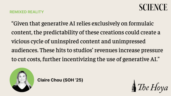 In this installation of her column "Gone Viral," Claire Chou (SOH '25) discusses legal and ethical concerns surrounding generative AI In the entertainment industry.