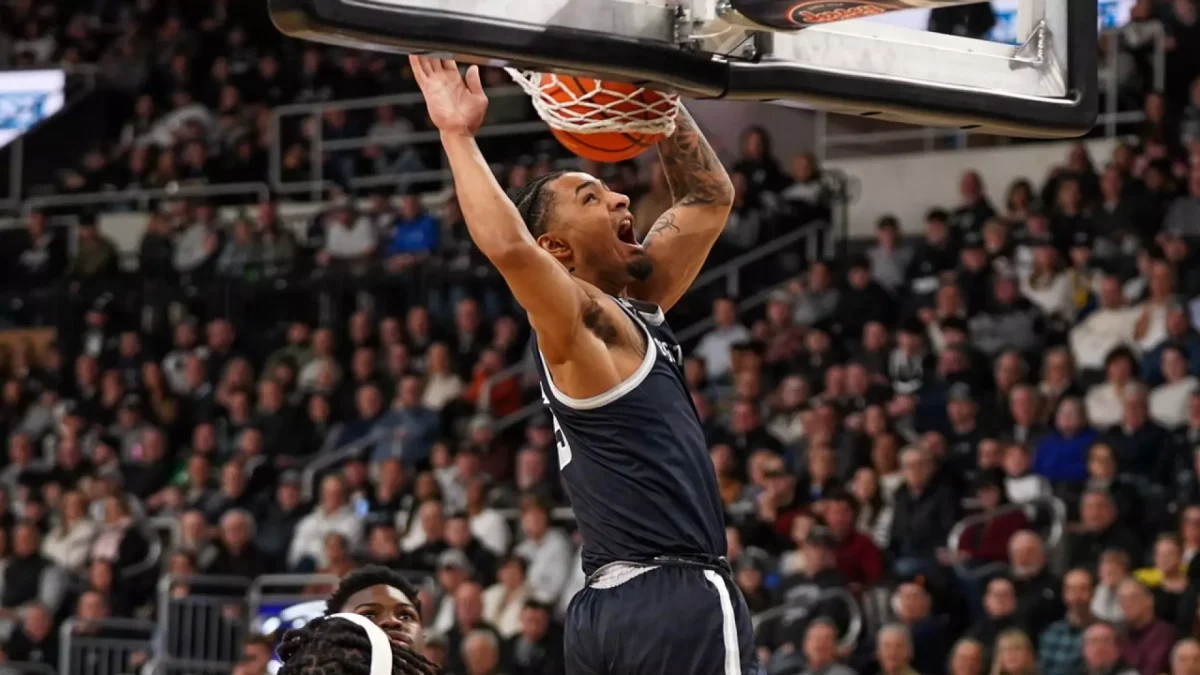 Graduate guard Micah Peavy after a dunk during Georgetown's matchup against Providence Jan. 25. Peavy finished with 27 points. (GU Hoyas)