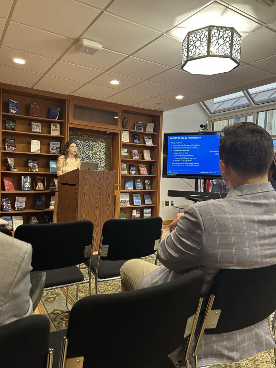 Researcher Mackenzie Knight illuminated how sole presidential authority could be used to kickstart nuclear war at a Walsh School of Foreign Service (SFS) event Jan. 29.