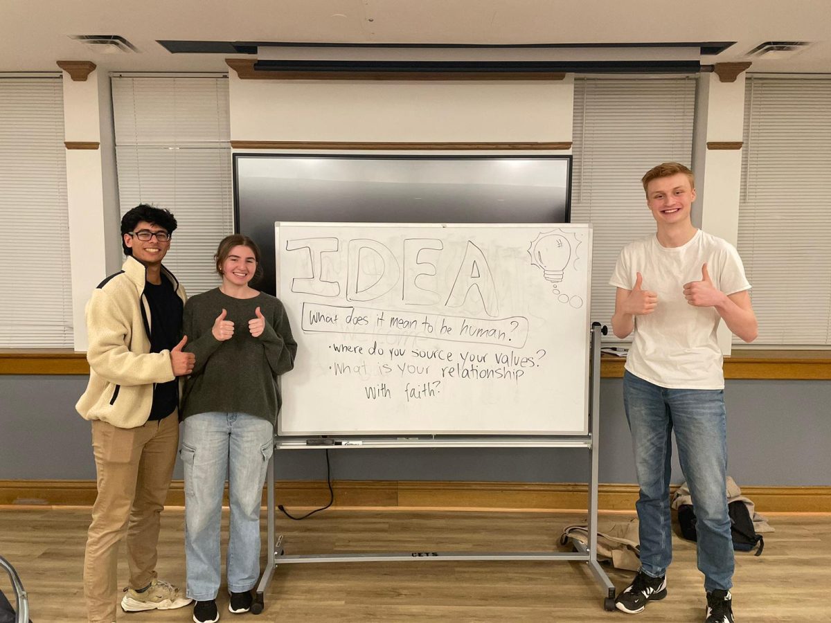 Georgetown students Arun Sood (CAS ’26), Maya Belorusskiy (SFS ’28) and Jackson Smith (SFS ’28) founded Interreligious Dialogues for Engagement and Awareness (IDEA), a group that aims to foster productive discussions across religious beliefs.