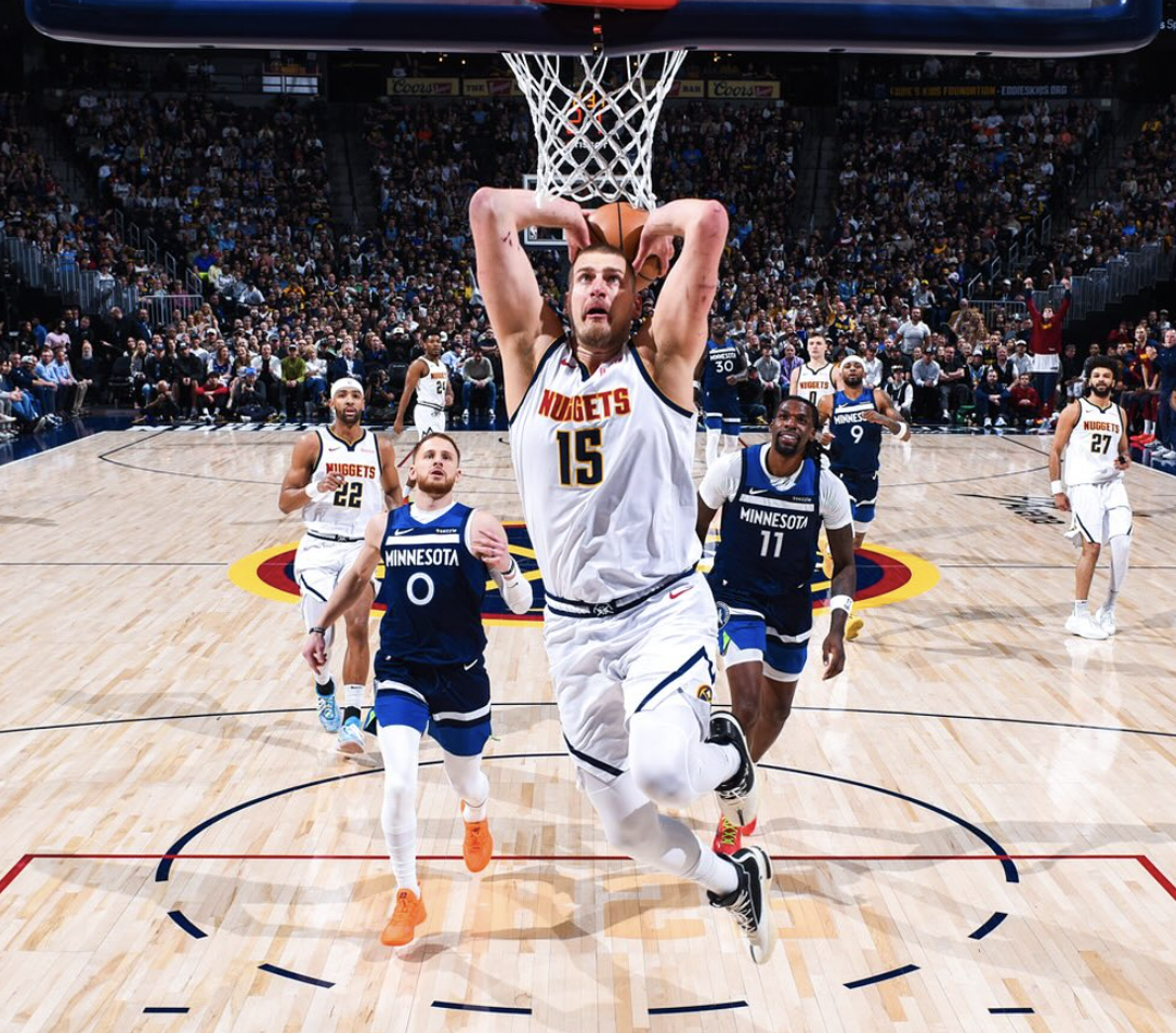 Nuggets center Nikola Jokic is averaging a triple-double this season at 29 points, 12.9 rebounds and 10.4 assists. (@nuggets/Instagram)