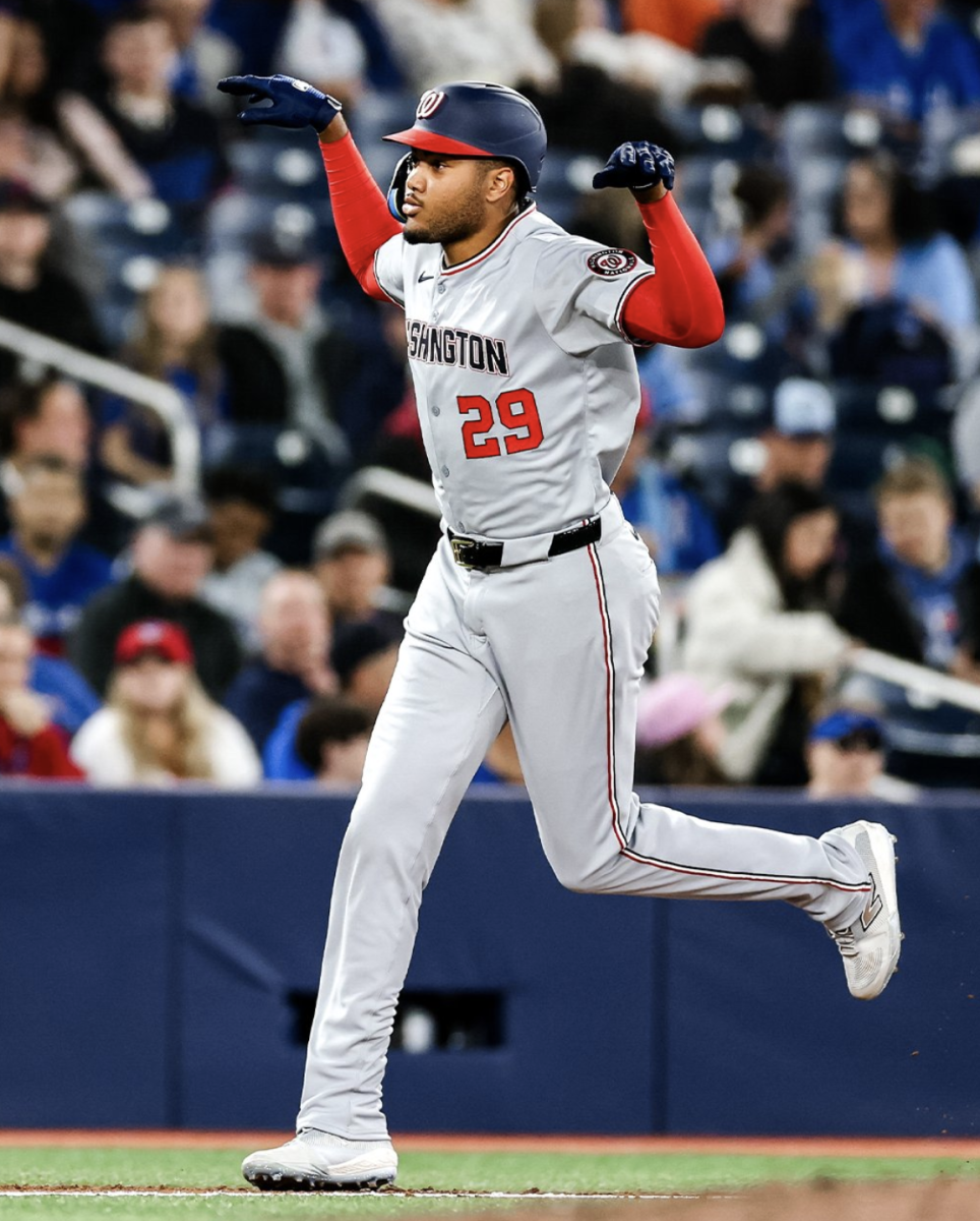 Outfielder James Wood highlights the collection of young talent that the Nationals have on their roster heading into this season. (@Nationals/X)