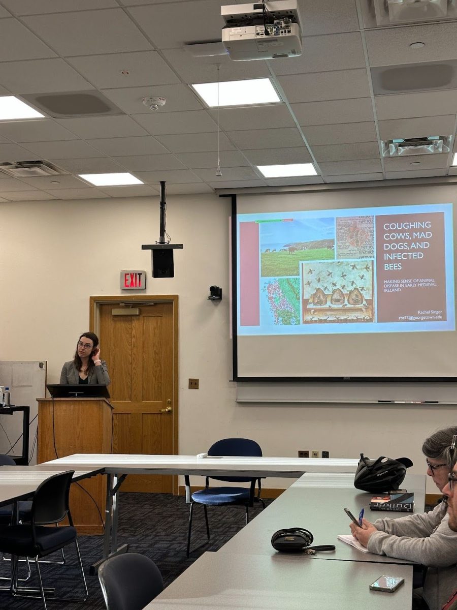 JOELLE KANG/THE HOYA | The Global Irish Studies Initiative invited a researcher to discuss the connections between cow disease and the economy in medieval times.
