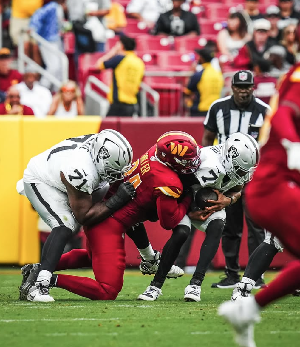 The Washington Commanders defeated the Las Vegas Raiders Sept. 21 by a score of 41-24, despite missing their starting quarterback Jayden Daniels.