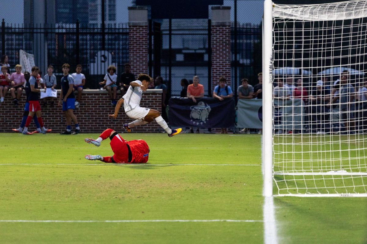 The Georgetown men’s soccer team fought the Duke Blue Devils to a 2-2 draw Sept. 5. Senior midfielder Zach Zengue scored the first goal of the match. (Ryan Lee/The Hoya)