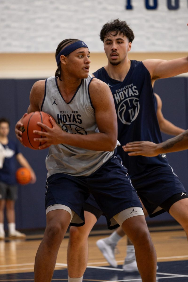 Sophomores Julius Halaifonua (right) and Seal Diouf (left) are two of three centers on the Georgetown men's basketball roster. The five position remains the Hoyas' largest unresolved question heading into the season.