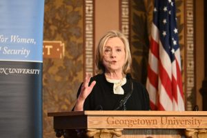 Hillary Clinton honored female leaders for defending democracy worldwide at the annual Hillary Rodham Clinton Awards on Oct 14.