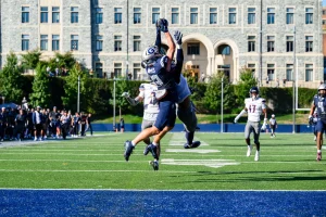 Senior wide receiver Jimmy Kibble caught a hail mary pass from senior quarterback Dez Thomas II with seconds left in the game in pull off a last minute victory over Morgan State University Oct. 4.