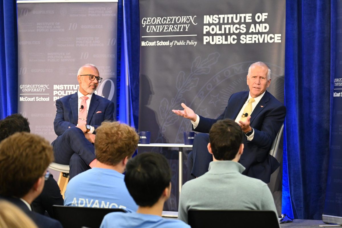 Retiring Sen. Thom Tillis (R-N.C.) advocated for bipartisanship and defended his criticism of President Donald Trump at an Oct. 7 Georgetown University event.