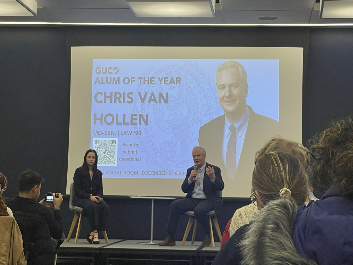 Sen. Chris Van Hollen (D-Md.) (LAW '90) recounted his travel to El Salvador in defense of Kilmar Abrego Garcia and 2026 midterm election strategy at a Dec. 2 event.