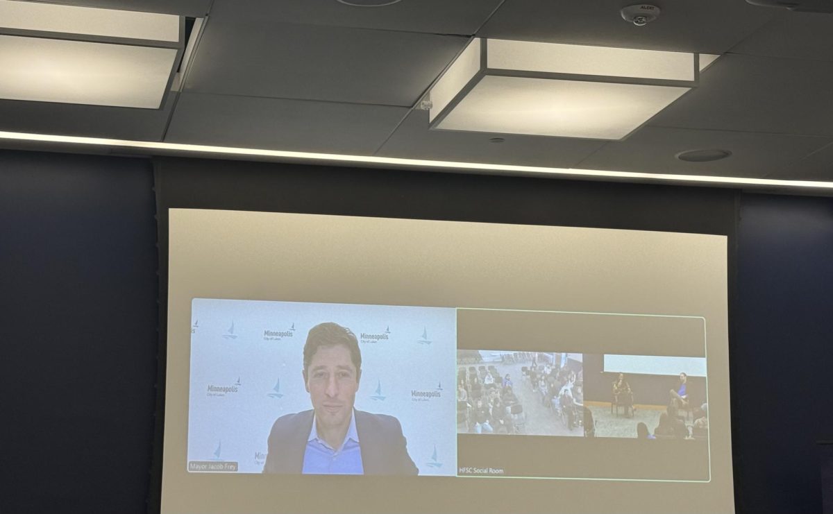 Jacob Frey, the Mayor of Minneapolis, Minn, encouraged students to remain involved in politics at a GU Lecture Fund event about ICE’s presence in Minn. Feb. 26. (Sofia Thomas/The Hoya). 